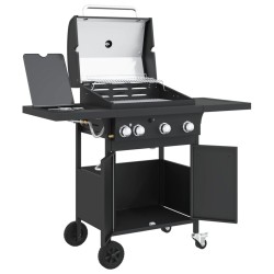 Barbecue gril à gaz avec 4 brûleurs noir acier enduit de poudre 