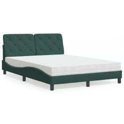 Lit avec matelas vert foncé 140x190 cm velours 