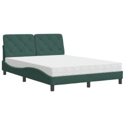 Lit avec matelas vert foncé 140x190 cm velours 