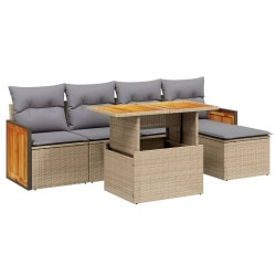 Salon de jardin avec coussins 6 pcs beige résine tressée 
