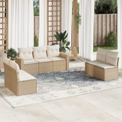 Salon de jardin avec coussins 7 pcs beige résine tressée 