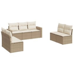 Salon de jardin avec coussins 7 pcs beige résine tressée 