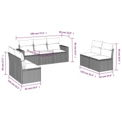 Salon de jardin avec coussins 7 pcs beige résine tressée 