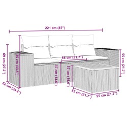 Salon de jardin 4 pcs avec coussins noir résine tressée 