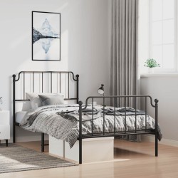 Cadre de lit métal sans matelas avec pied de lit noir 100x190cm 