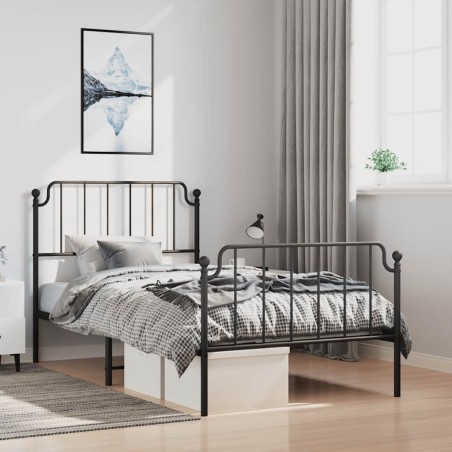 Cadre de lit métal sans matelas avec pied de lit noir 100x190cm 