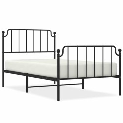 Cadre de lit métal sans matelas avec pied de lit noir 100x190cm 