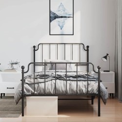 Cadre de lit métal sans matelas avec pied de lit noir 100x190cm 
