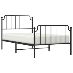Cadre de lit métal sans matelas avec pied de lit noir 100x190cm 
