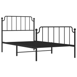 Cadre de lit métal sans matelas avec pied de lit noir 100x190cm 