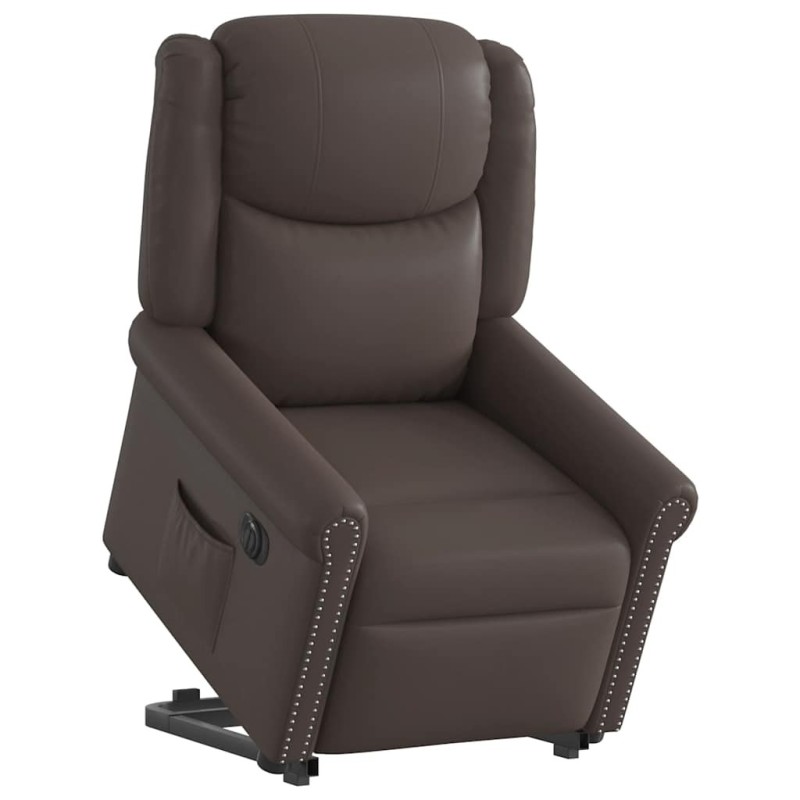 Fauteuil inclinable électrique marron brillant similicuir 