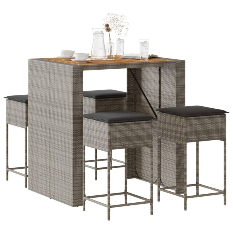 Ensemble de bar de jardin 5 pcs avec coussins gris poly rotin 