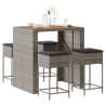 Ensemble de bar de jardin 5 pcs avec coussins gris poly rotin 