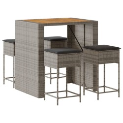 Ensemble de bar de jardin 5 pcs avec coussins gris poly rotin 
