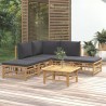 Salon de jardin 6 pcs avec coussins gris foncé bambou 