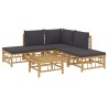 Salon de jardin 6 pcs avec coussins gris foncé bambou 