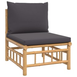 Salon de jardin 6 pcs avec coussins gris foncé bambou 