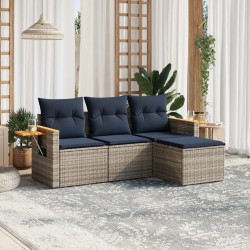 Salon de jardin 4 pcs avec coussins gris résine tressée 