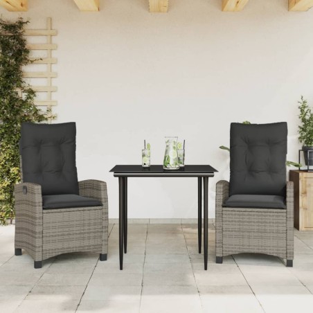 Ensemble à manger de jardin 3 pcs coussins gris résine tressée 