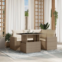 Salon de jardin avec coussins 5 pcs beige résine tressée 