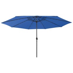 Parasol de jardin avec lumières LED et mât en métal bleu azuré 