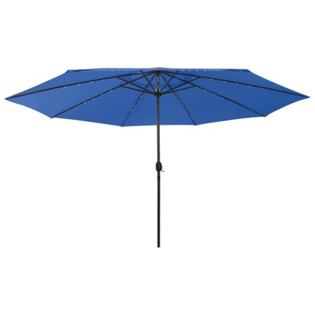 Parasol de jardin avec lumières LED et mât en métal bleu azuré 