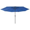 Parasol de jardin avec lumières LED et mât en métal bleu azuré 