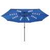 Parasol de jardin avec lumières LED et mât en métal bleu azuré 