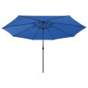 Parasol de jardin avec lumières LED et mât en métal bleu azuré 