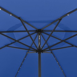 Parasol de jardin avec lumières LED et mât en métal bleu azuré 