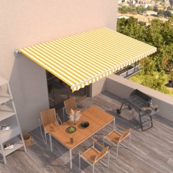 Auvent manuel rétractable 500x350 cm Jaune et blanc 