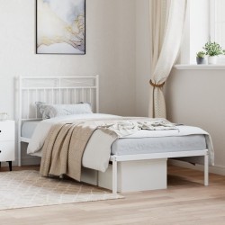 Cadre de lit métal sans matelas avec tête de lit blanc 90x200cm 