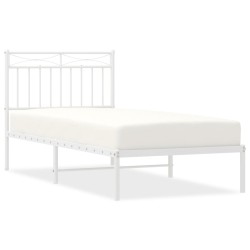 Cadre de lit métal sans matelas avec tête de lit blanc 90x200cm 