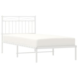 Cadre de lit métal sans matelas avec tête de lit blanc 90x200cm 