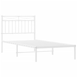 Cadre de lit métal sans matelas avec tête de lit blanc 90x200cm 
