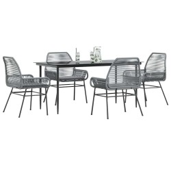 Ensemble à manger jardin coussins 5 pcs gris poly rotin verre 