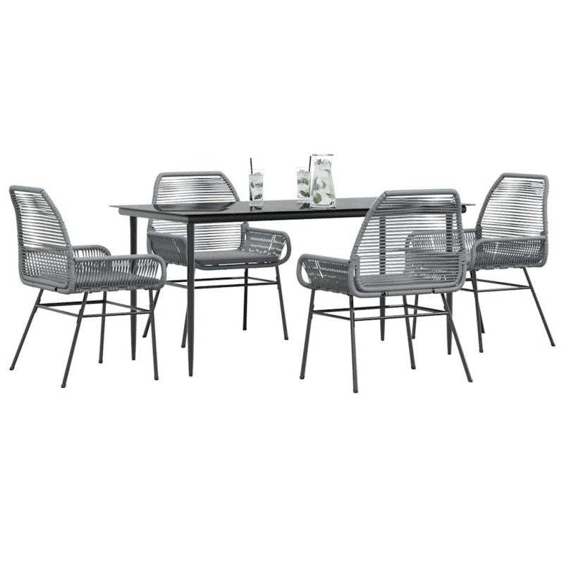 Ensemble à manger jardin coussins 5 pcs gris poly rotin verre 