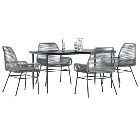 Ensemble à manger jardin coussins 5 pcs gris poly rotin verre 