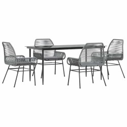 Ensemble à manger jardin coussins 5 pcs gris poly rotin verre 