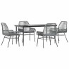 Ensemble à manger jardin coussins 5 pcs gris poly rotin verre 