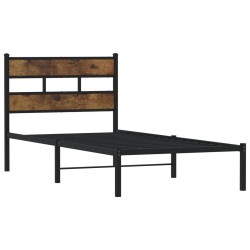 Cadre de lit en métal sans matelas chêne fumé 107x203 cm 