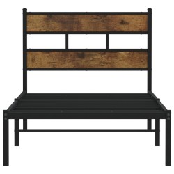 Cadre de lit en métal sans matelas chêne fumé 107x203 cm 