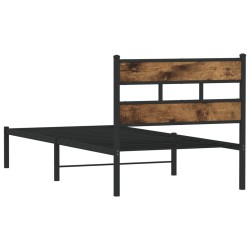 Cadre de lit en métal sans matelas chêne fumé 107x203 cm 
