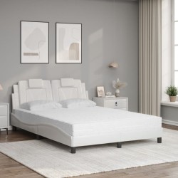 Lit avec matelas blanc 140x200 cm similicuir 