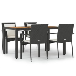 Ensemble à manger de jardin coussins 5pcs Noir Résine tressée 