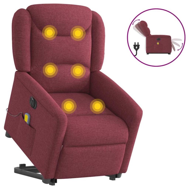 Fauteuil inclinable de massage électrique Rouge bordeaux Tissu 