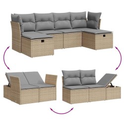 Salon de jardin avec coussins 6pcs mélange beige résine tressée 