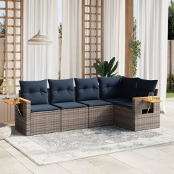 Salon de jardin 5 pcs avec coussins gris résine tressée 