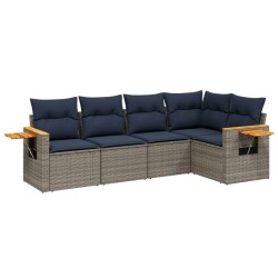 Salon de jardin 5 pcs avec coussins gris résine tressée 