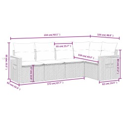 Salon de jardin 5 pcs avec coussins gris résine tressée 